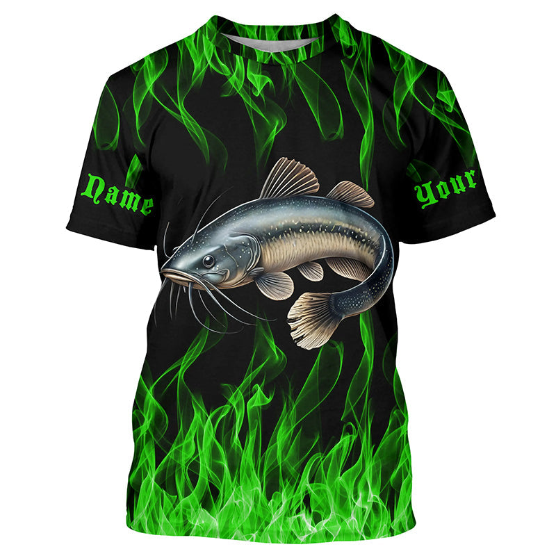 Catfish Fishing Custom Long Sleeve Fishing, Green Flame Catfish Fishing Tournament