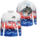 Red White And Blue Tie Dye Background Custom Patriotic Catfish Long Sleeve Fishing