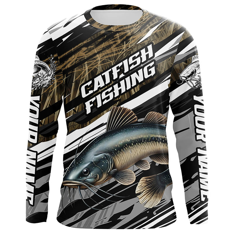 Catfish Fishing Custom Long Sleeve Tournament Fishing, Catfish Fishing Grass Camo
