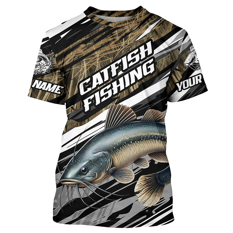 Catfish Fishing Custom Long Sleeve Tournament Fishing, Catfish Fishing Grass Camo
