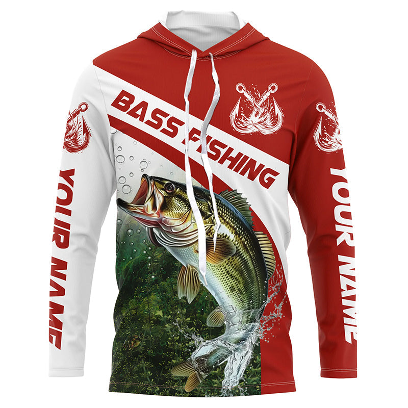 Custom Bass Fishing Long Sleeve Tournament Fishing, Bass Performance Fishing | Red