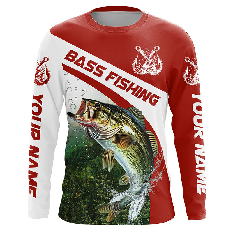 Custom Bass Fishing Long Sleeve Tournament Fishing, Bass Performance Fishing | Red