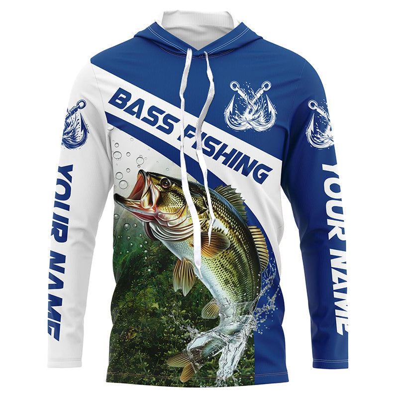 Custom Bass Fishing Long Sleeve Tournament Fishing, Bass Performance Fishing | Blue