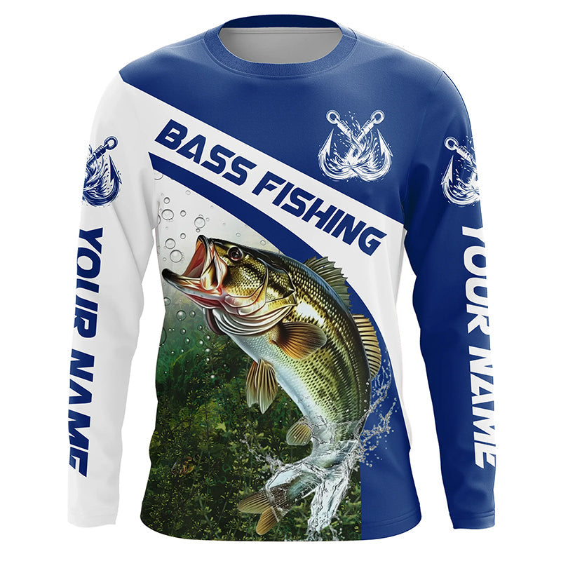Custom Bass Fishing Long Sleeve Tournament Fishing, Bass Performance Fishing | Blue