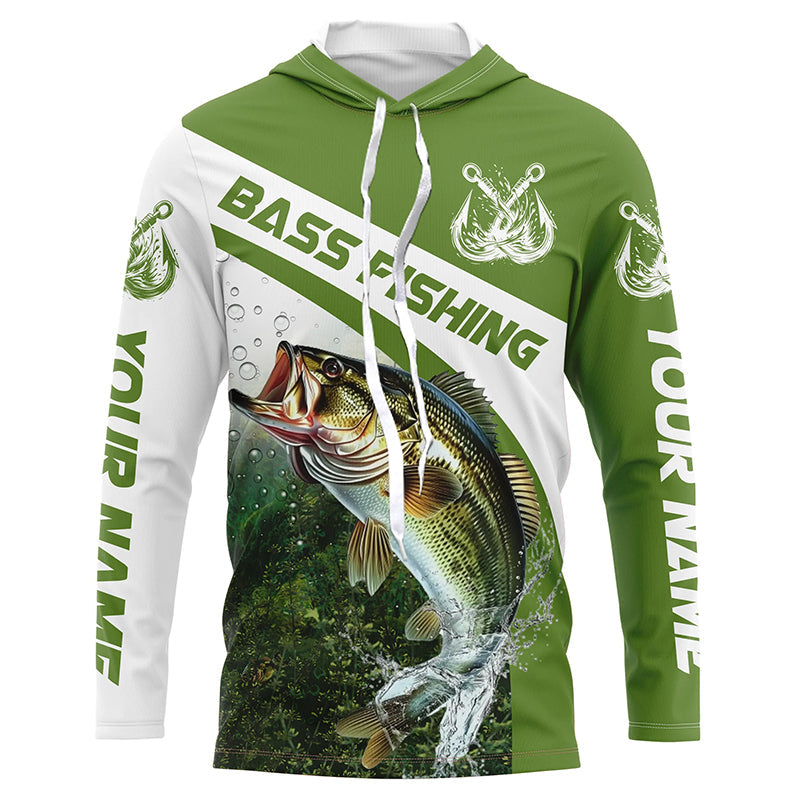 Custom Bass Fishing Long Sleeve Tournament Fishing, Bass Performance Fishing | Green