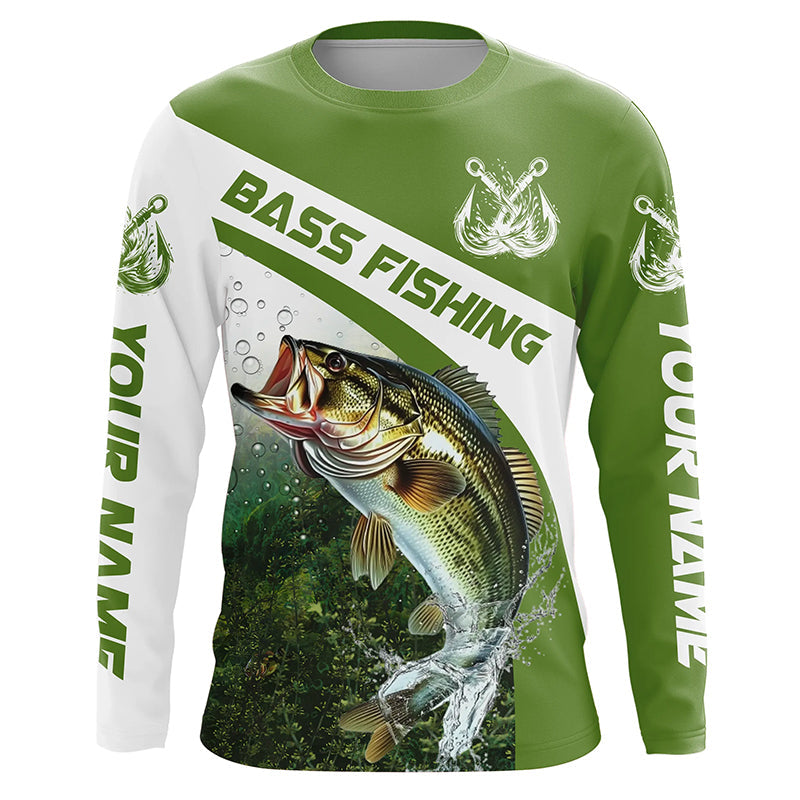 Custom Bass Fishing Long Sleeve Tournament Fishing, Bass Performance Fishing | Green