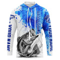 Bass Fishing Watercolor Custom Long Sleeve Performance Fishing, Bass Fishing | Blue