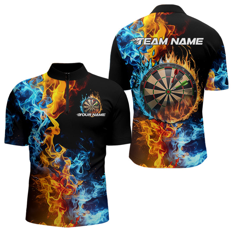 Custom Blue And Orange Flame Dart Quarter-Zip, Fire Dart Dart Team