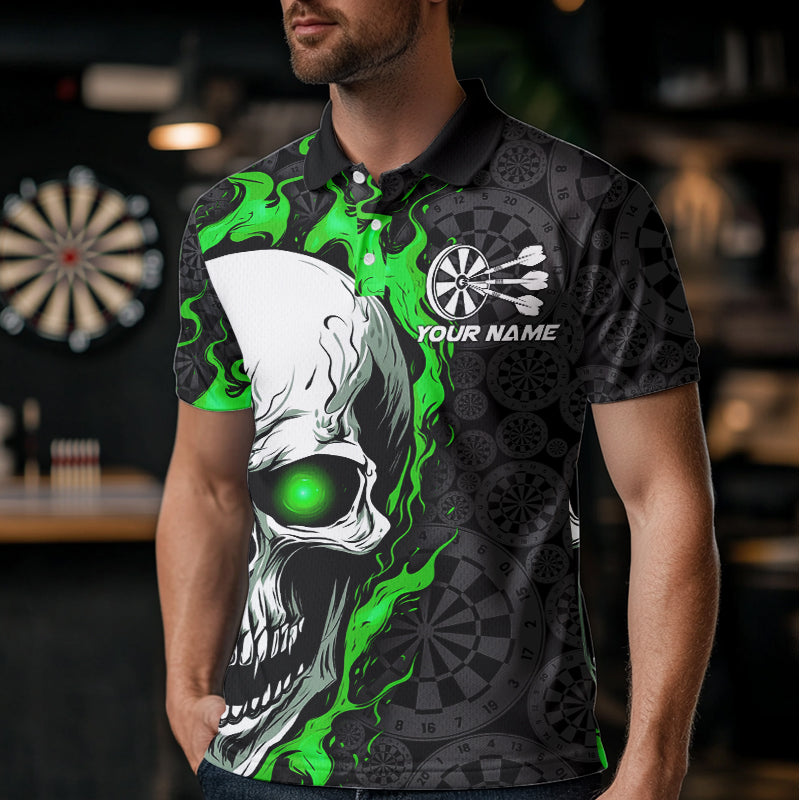 Black And Green Flame Skull Custom Dart Quarter-Zip, Fire Dart Team