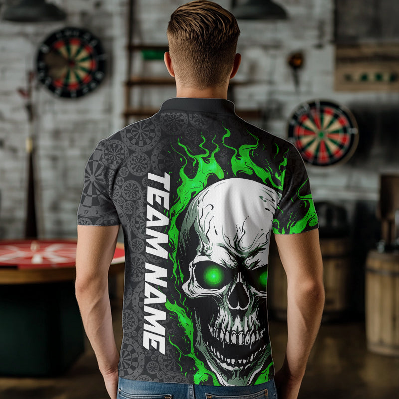 Black And Green Flame Skull Custom Dart Quarter-Zip, Fire Dart Team