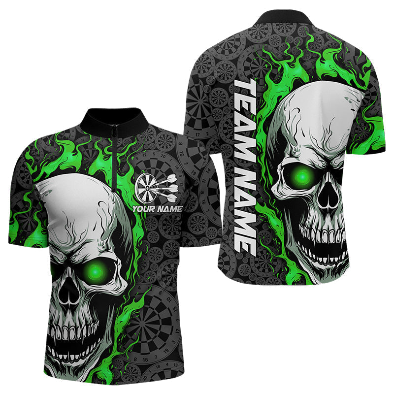 Black And Green Flame Skull Custom Dart Quarter-Zip, Fire Dart Team