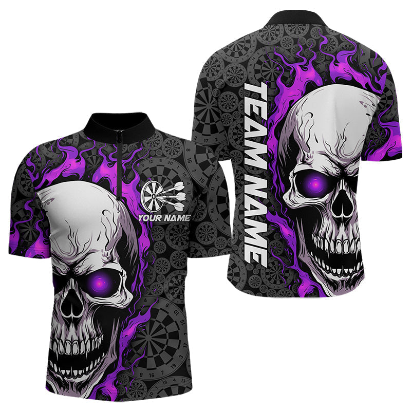 Black And Purple Flame Skull Custom Dart Quarter-Zip, Fire Dart Team
