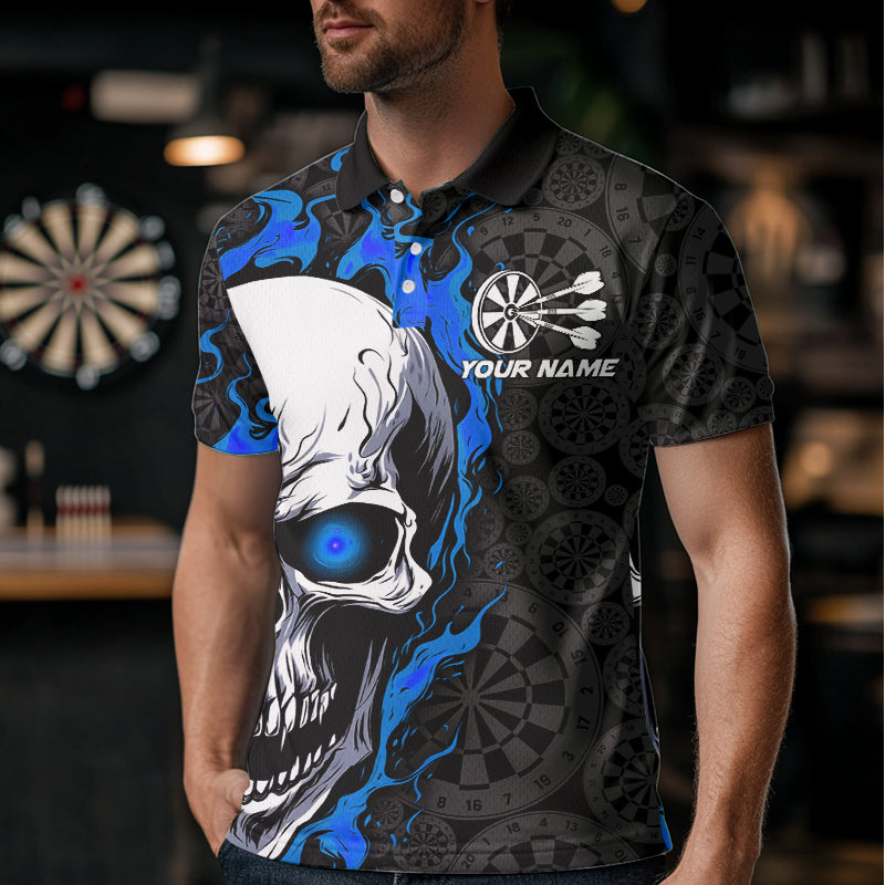 Black And Blue Flame Skull Custom Dart Quarter-Zip, Fire Dart Team