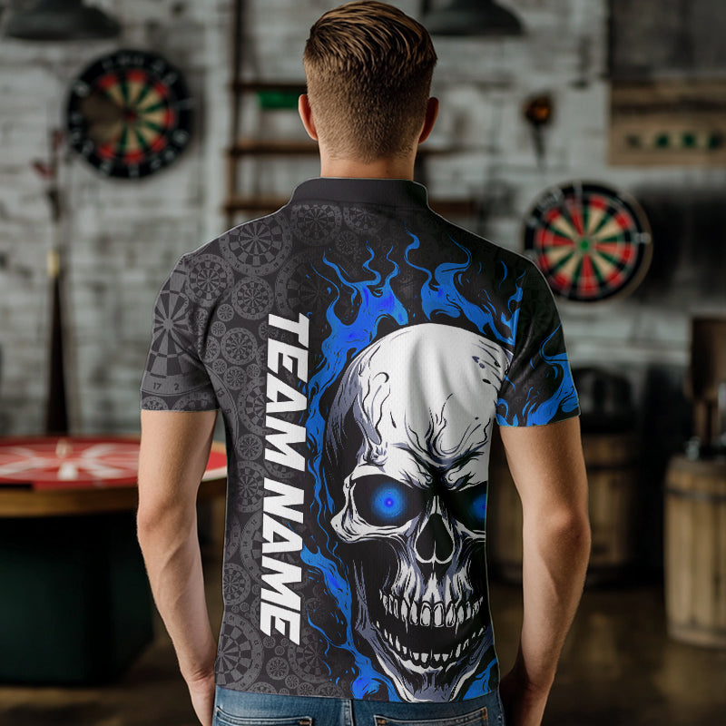 Black And Blue Flame Skull Custom Dart Quarter-Zip, Fire Dart Team