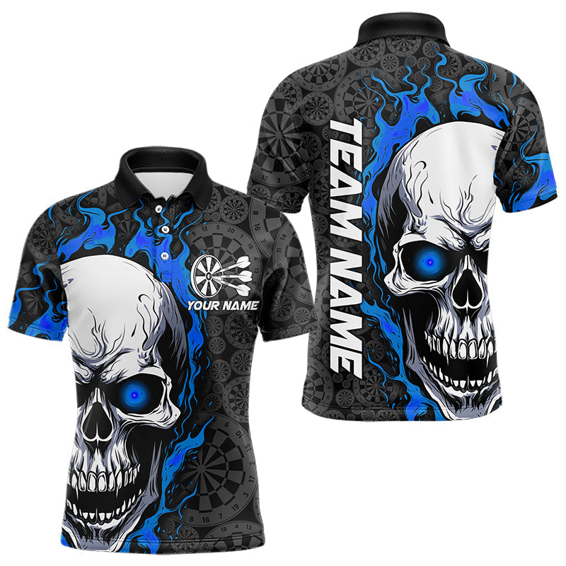 Black And Blue Flame Skull Custom Dart Quarter-Zip, Fire Dart Team