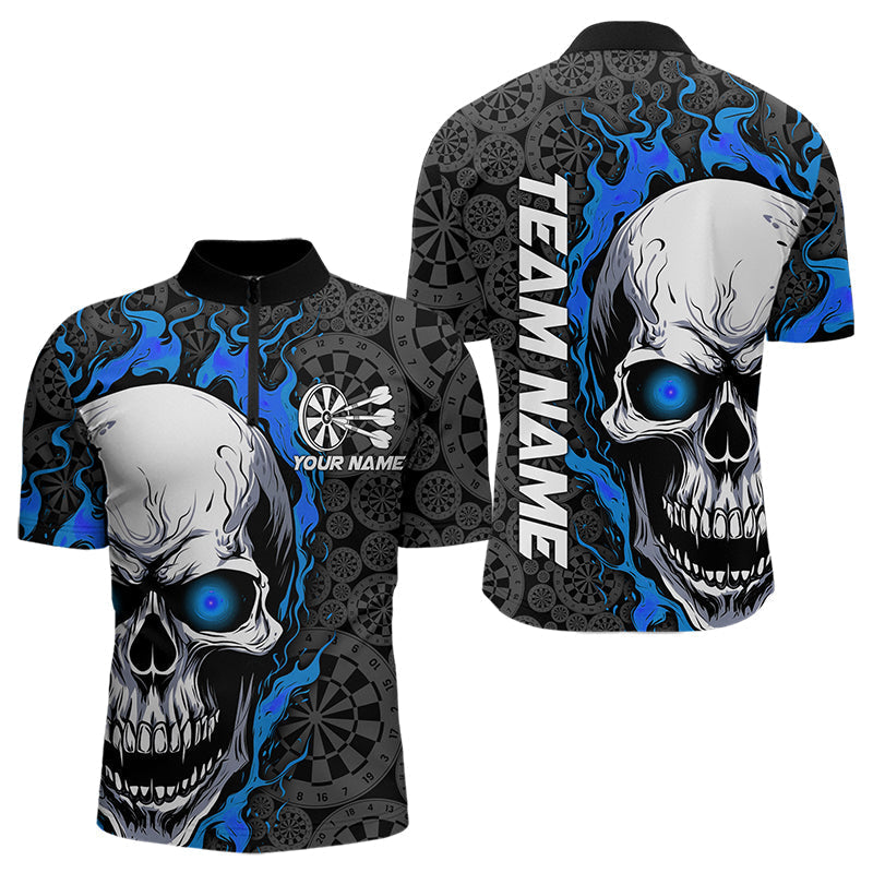 Black And Blue Flame Skull Custom Dart Quarter-Zip, Fire Dart Team