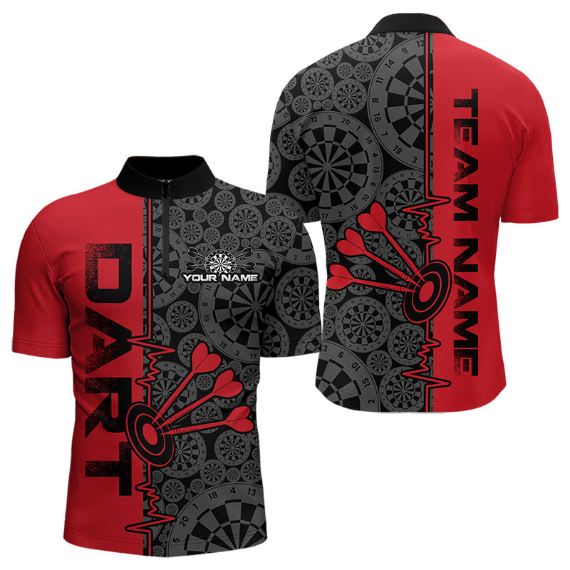 Custom Black And Red Dart, Dartboad Pattern Grunge Dart Team Quarter-Zip