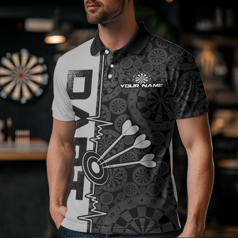 Custom Black And Gray Dart, Dartboad Pattern Grunge Dart Team Quarter-Zip