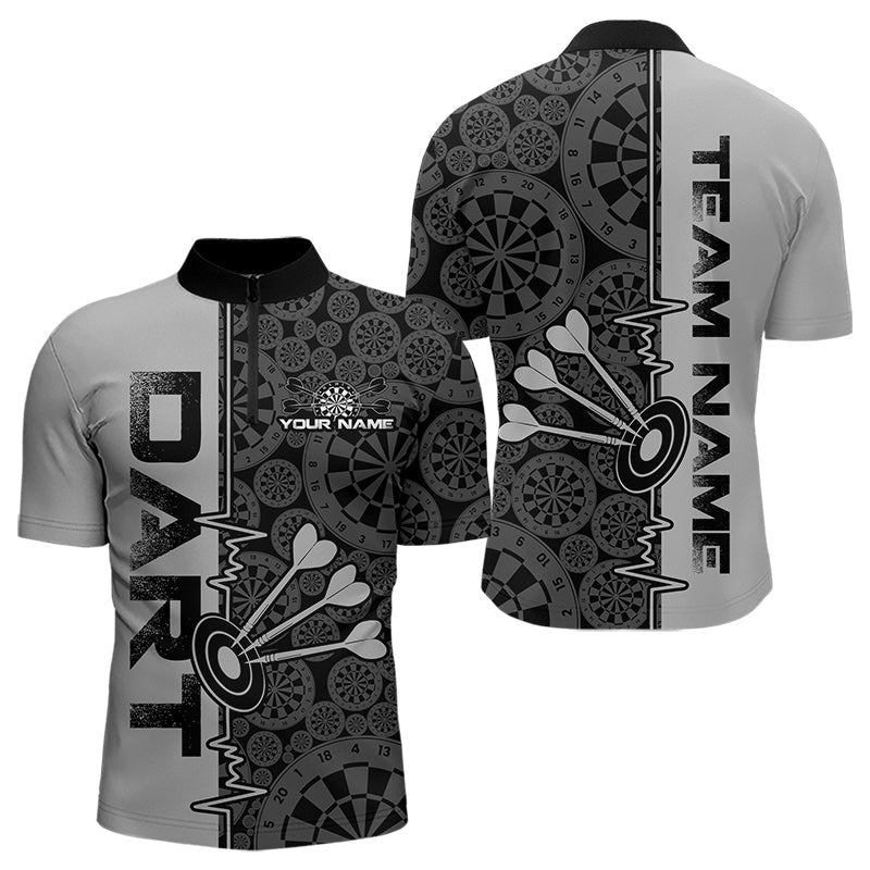 Custom Black And Gray Dart, Dartboad Pattern Grunge Dart Team Quarter-Zip