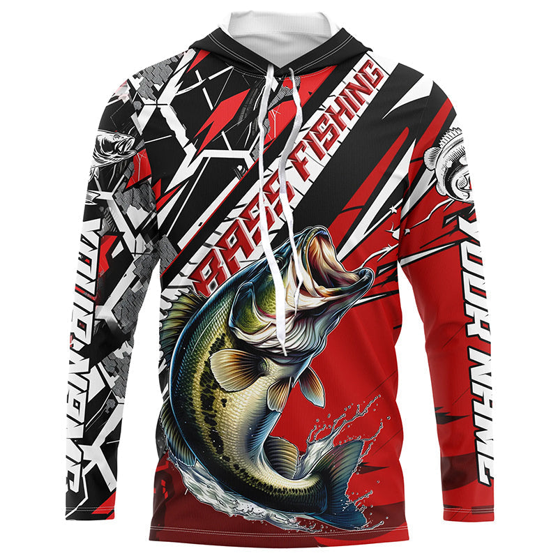 Black And Red Bass Long Sleeve Tournament Fishing, Custom Bass Fishing