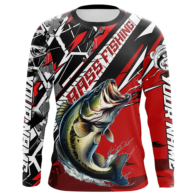 Black And Red Bass Long Sleeve Tournament Fishing, Custom Bass Fishing