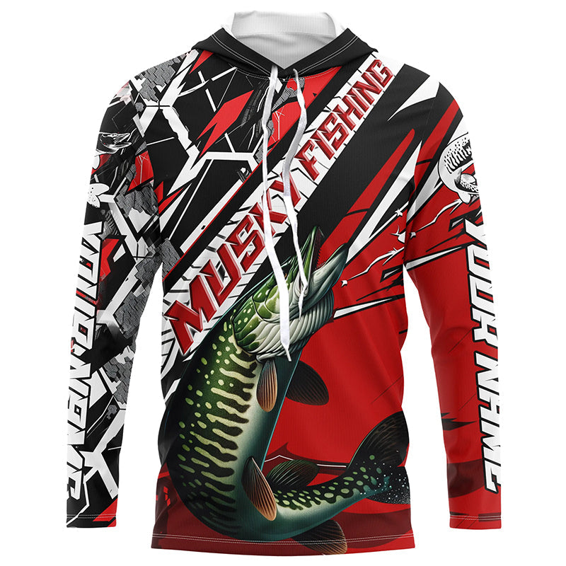 Black And Red Musky Long Sleeve Tournament Fishing, Custom Muskie Fishing