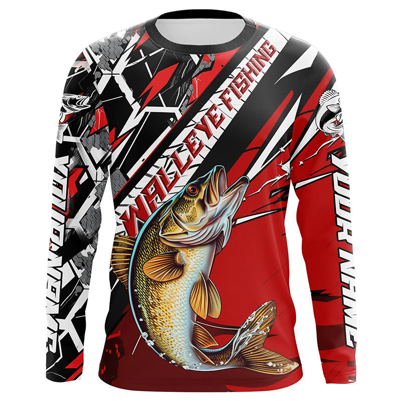 Black And Red Walleye Long Sleeve Tournament Fishing, Custom Walleye Fishing