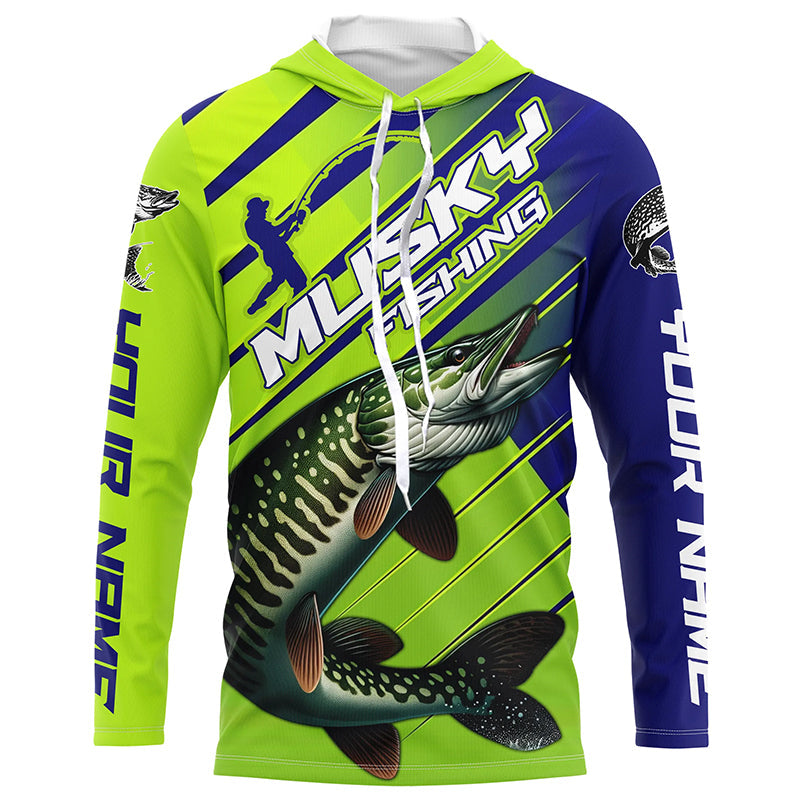 Musky Custom Long Sleeve Tournament Fishing, Muskie Fishing | Green And Blue