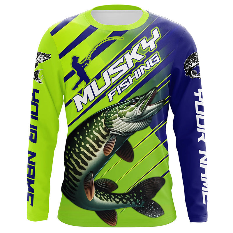 Musky Custom Long Sleeve Tournament Fishing, Muskie Fishing | Green And Blue