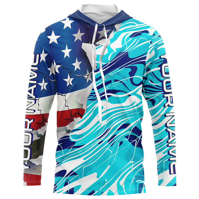 Custom American Flag Blue Camo Long Sleeve, Patriotic Performance Fishing