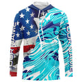 Custom American Flag Blue Camo Long Sleeve, Patriotic Performance Fishing