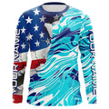 Custom American Flag Blue Camo Long Sleeve, Patriotic Performance Fishing