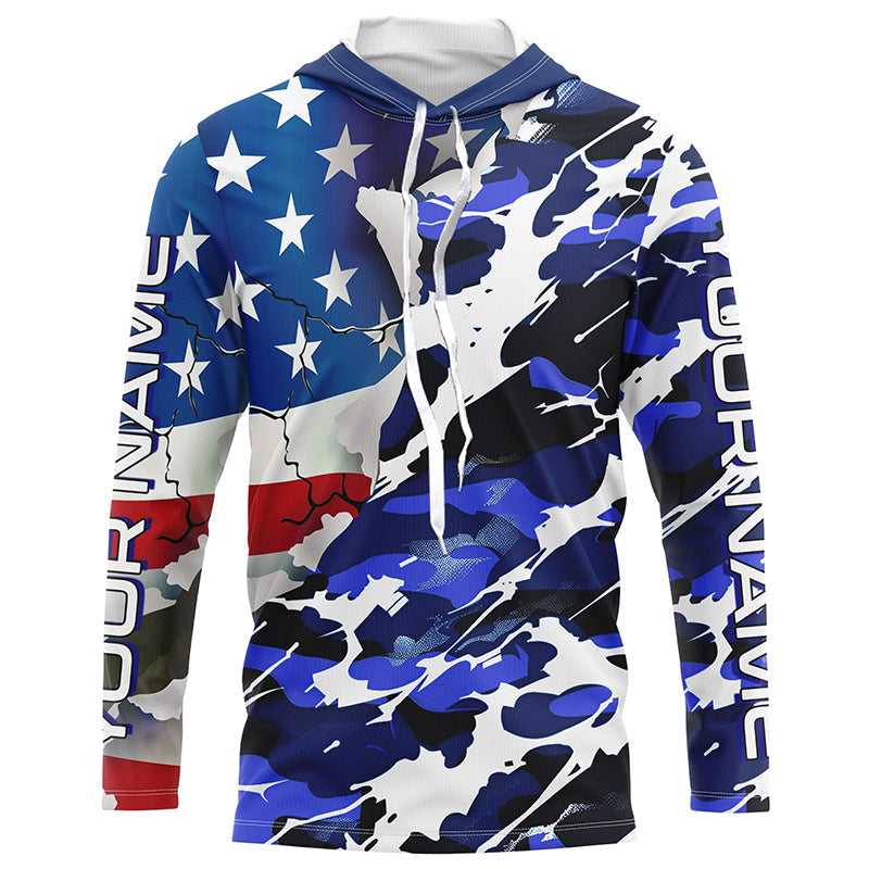 Custom American Flag Blue Camo Long Sleeve, Patriotic Performance Fishing