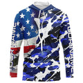 Custom American Flag Blue Camo Long Sleeve, Patriotic Performance Fishing