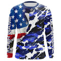 Custom American Flag Blue Camo Long Sleeve, Patriotic Performance Fishing