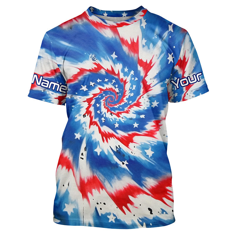 American Flag Tie Dye Custom Long Sleeve Performance Fishing, Patriotic Fishing