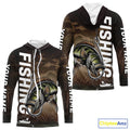 Brown Camouflage Fish Hook Custom Largemouth Bass Long Sleeve Hooded Tournament Fishing