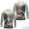 Custom Patriotic US Flag Largemouth Bass Long Sleeve Hooded Fishing, Bass Fishing