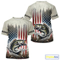 Custom Patriotic US Flag Largemouth Bass Long Sleeve Hooded Fishing, Bass Fishing