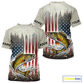 Custom Patriotic US Flag Walleye Long Sleeve Hooded Fishing, Walleye Fishing