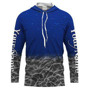 Custom Blue Fishing camo Long Sleeve performance Fishing, UV Protection Fishing apparel