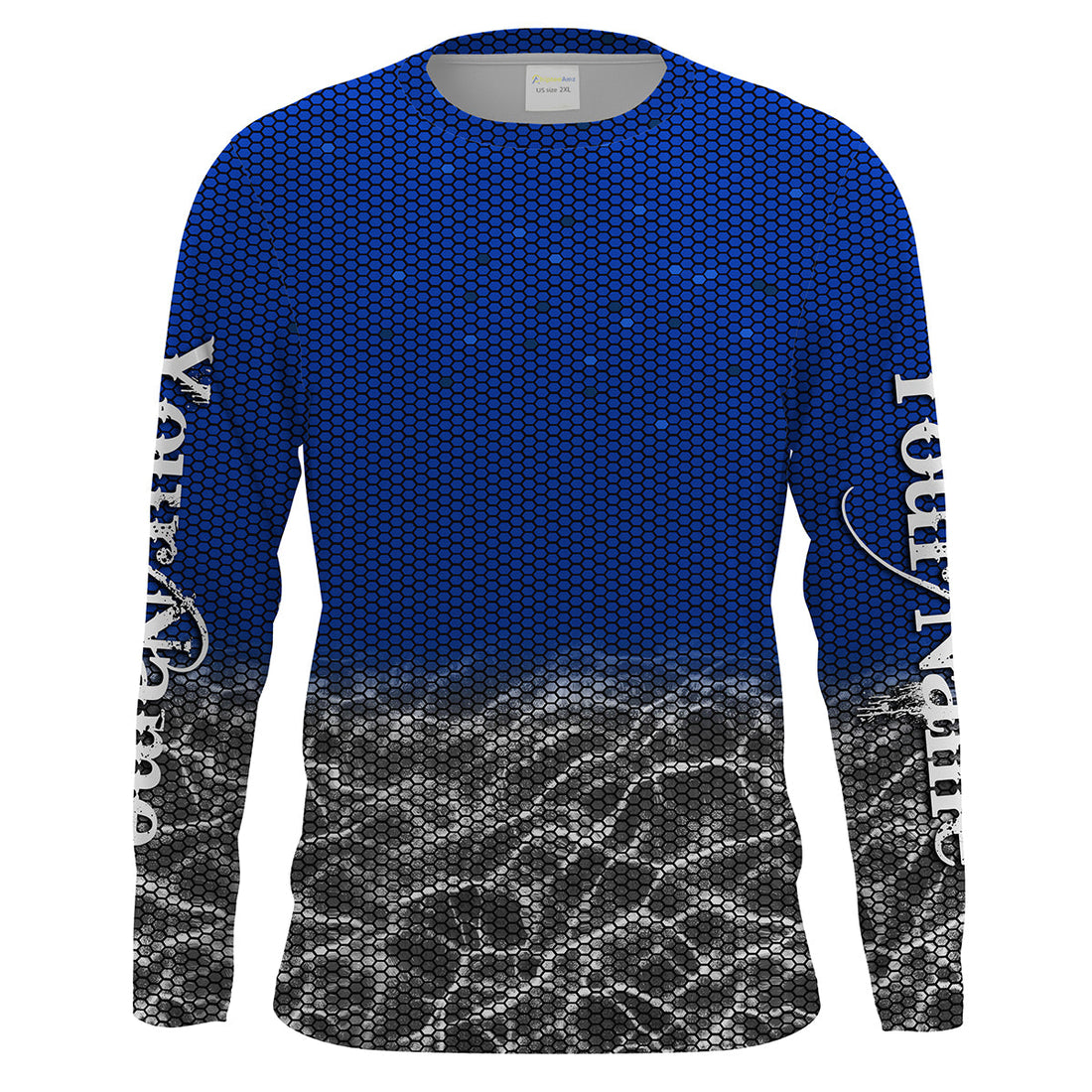 Custom Blue Fishing camo Long Sleeve performance Fishing, UV Protection Fishing apparel