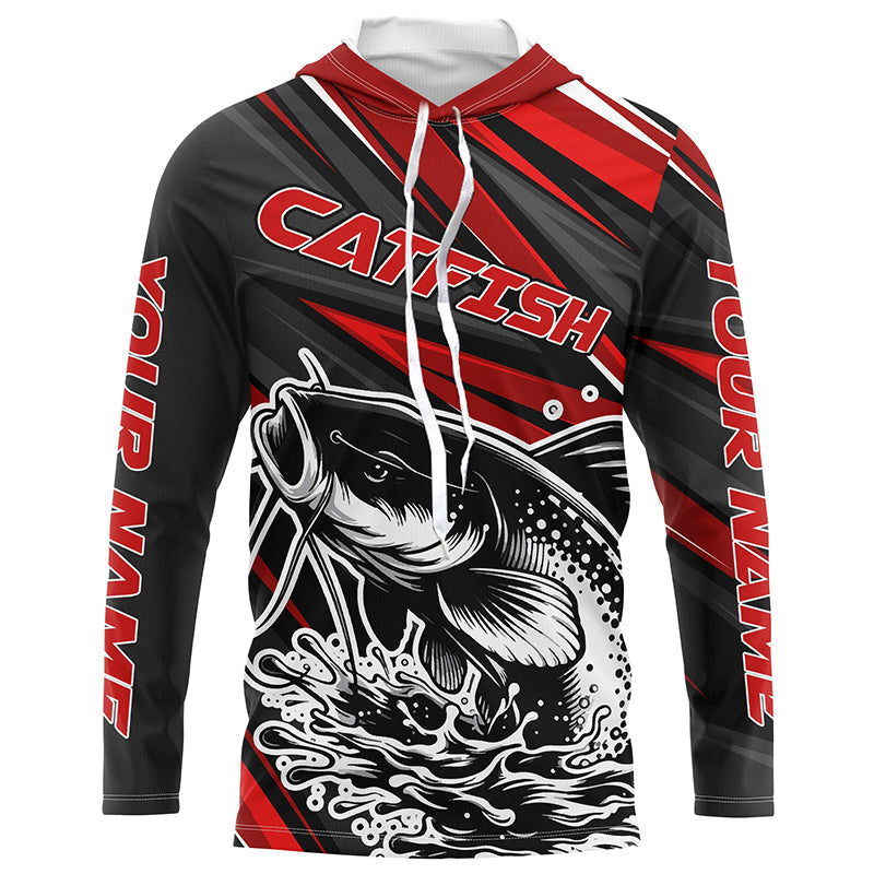Black And Red Catfish Fishing, Custom Catfish Fishing Long Sleeve Fishing