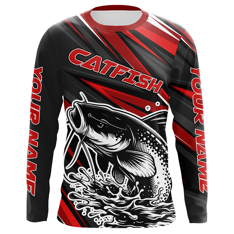 Black And Red Catfish Fishing, Custom Catfish Fishing Long Sleeve Fishing