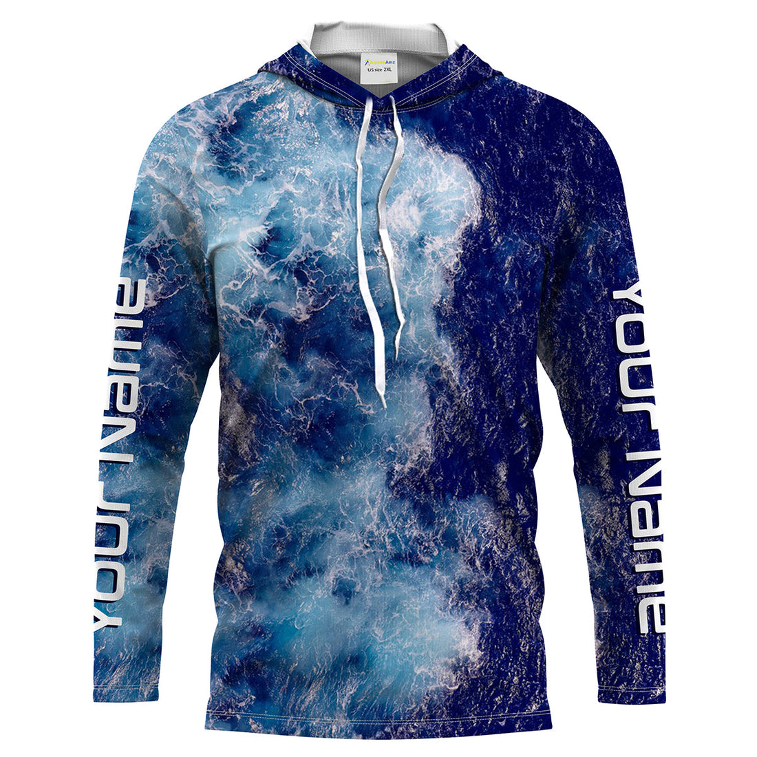 Personalized Saltwater Long sleeve Fishing UV Protection, Sea wave camo Fishing