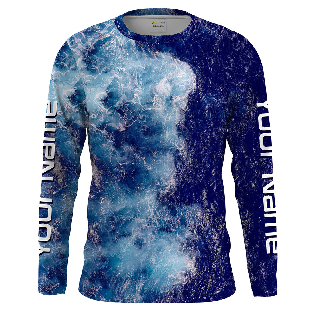 Personalized Saltwater Long sleeve Fishing UV Protection, Sea wave camo Fishing