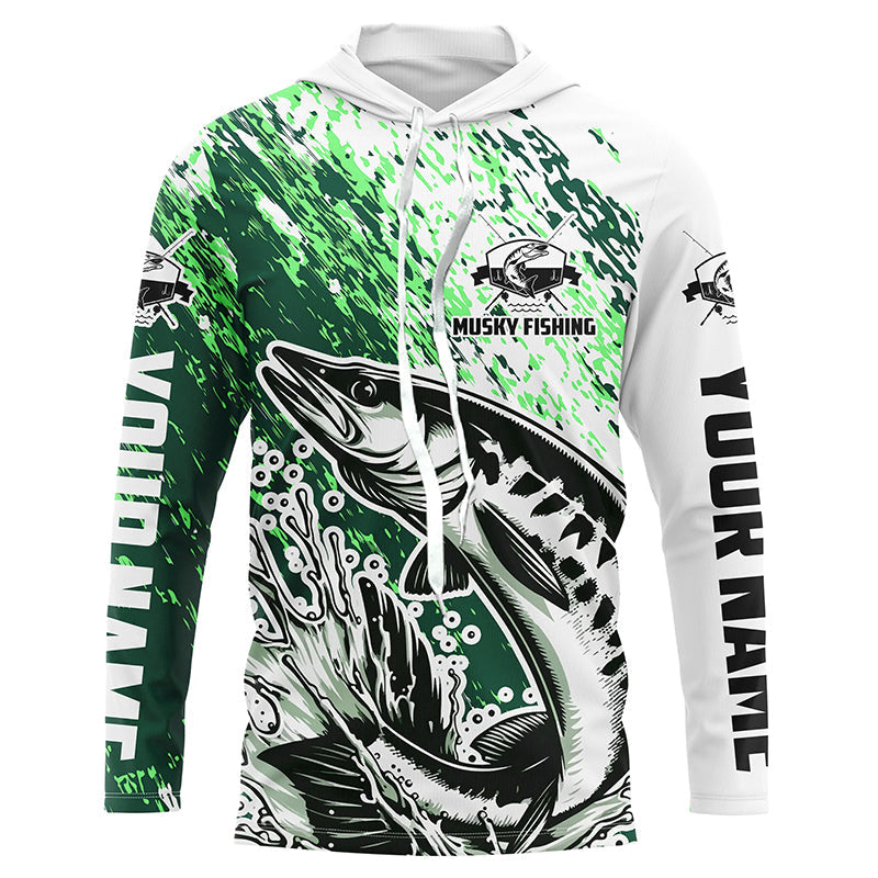 Custom Musky Fishing, Muskie Long Sleeve Performamce Fishing For Adult And Kid |Green
