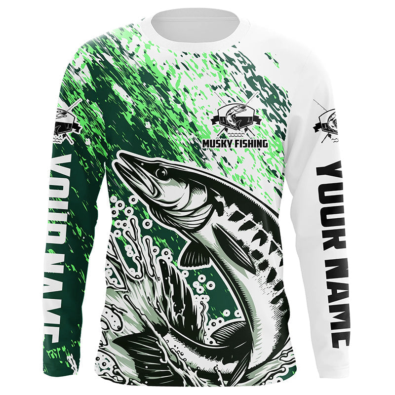 Custom Musky Fishing, Muskie Long Sleeve Performamce Fishing For Adult And Kid |Green