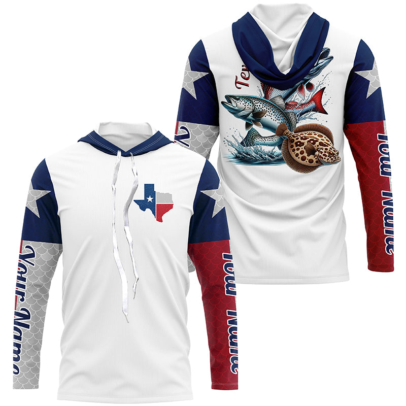 Custom Texas Flag Fishing, Texas Slam Redfish, Trout, Fllounder Long Sleeve