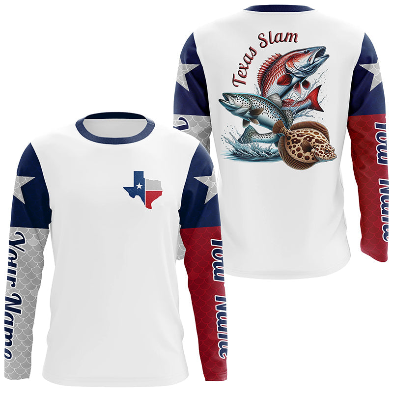 Custom Texas Flag Fishing, Texas Slam Redfish, Trout, Fllounder Long Sleeve